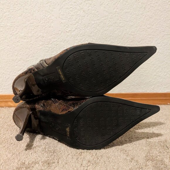 {Wild Rose} SPIRA114 Snake Print Pointed Toe Stiletto Boots Brown 8.5 - Picture 4 of 5